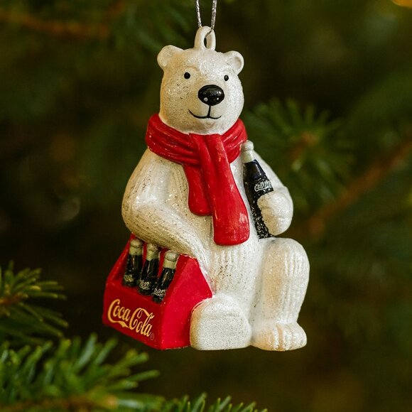 Coca Cola Polar Bear Ornament 3.5 Inch Kurt Adler Resin Glitter Bottle Crate New - Picture 1 of 4